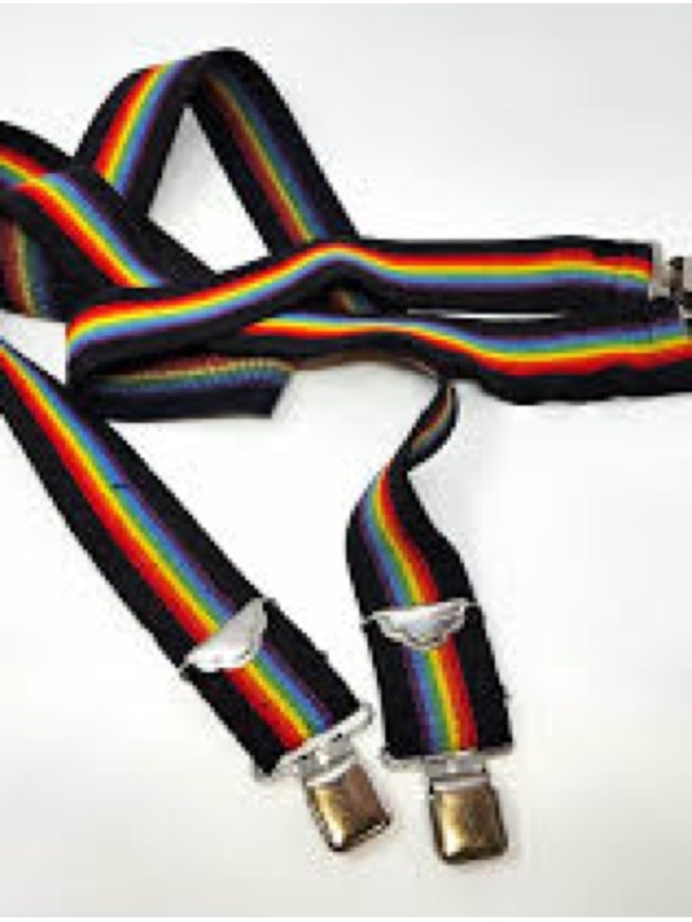 Vintage 70s/80s Men’s Rainbow Stripe Suspenders - Black with Rainbow Accent